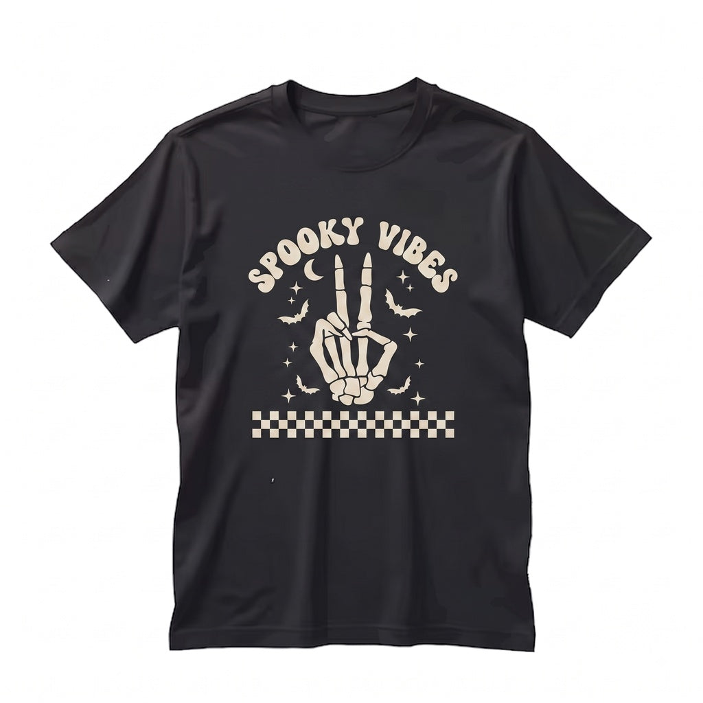 Retro Spooky Skeleton Hand Pocket Halloween Graphic Cotton Apparel Unisex TShirt