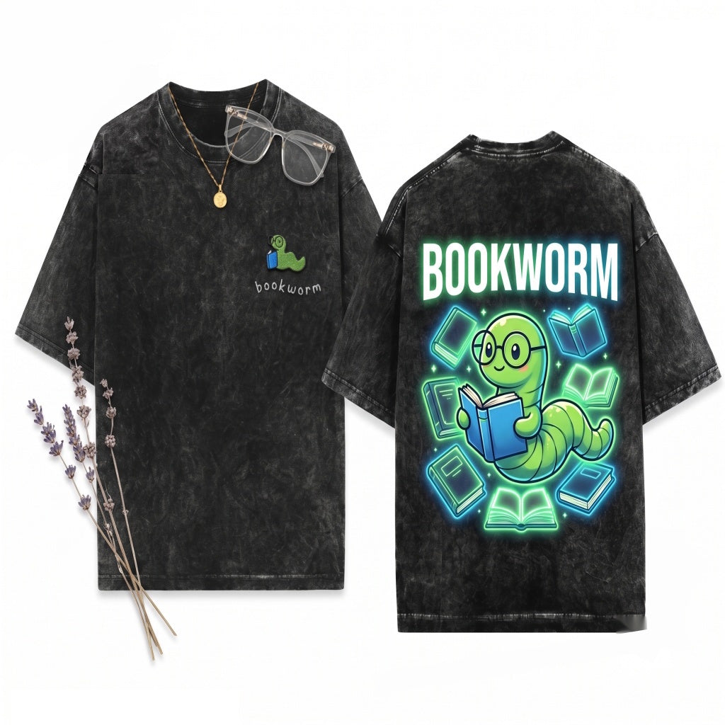 Cute Embroidered Bookworm Reader Gift Unisex Wash T-Shirt