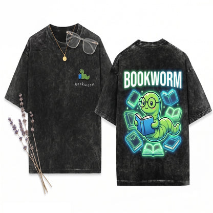 Cute Embroidered Bookworm Reader Gift Unisex Wash T-Shirt