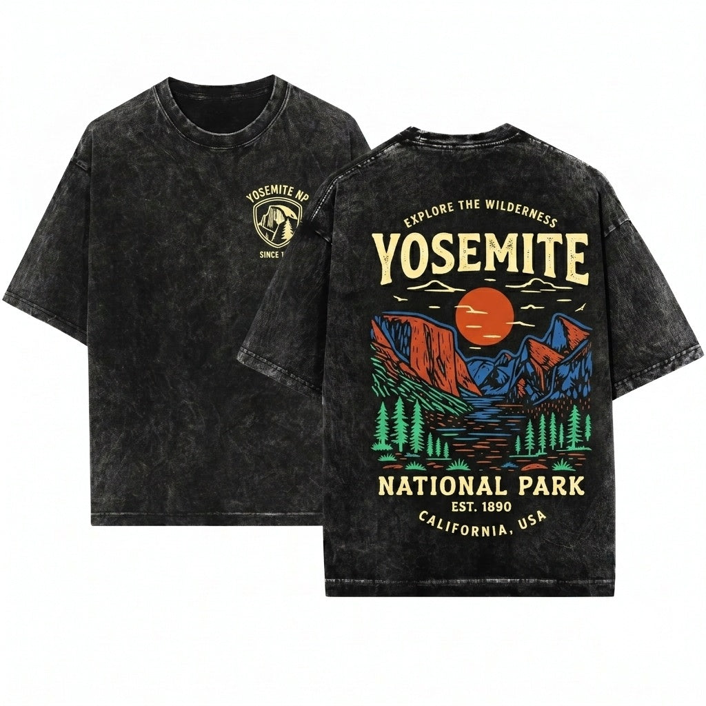 Yosemite National Park Half Dome Hiking Outdoor Adventure Graphic Unisex Wash T-Shirt