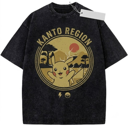 Vintage Retro Electric Mouse Japanese Landscape Graphic Washed Oversized Gamer Gift Unisex TShirt