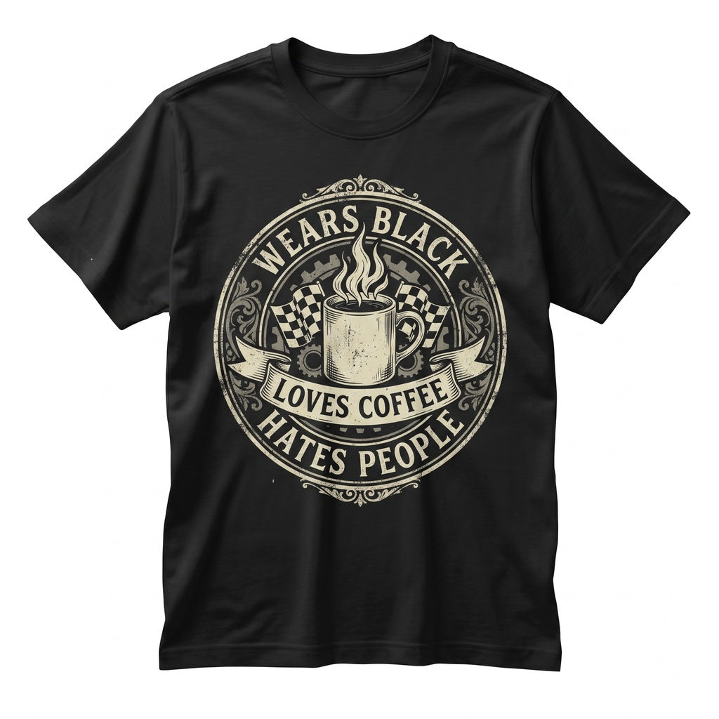 Funny Wears Black Loves Coffee Hates People Spooky Creepy Cute Alt Goth Graphic Unisex TShirt