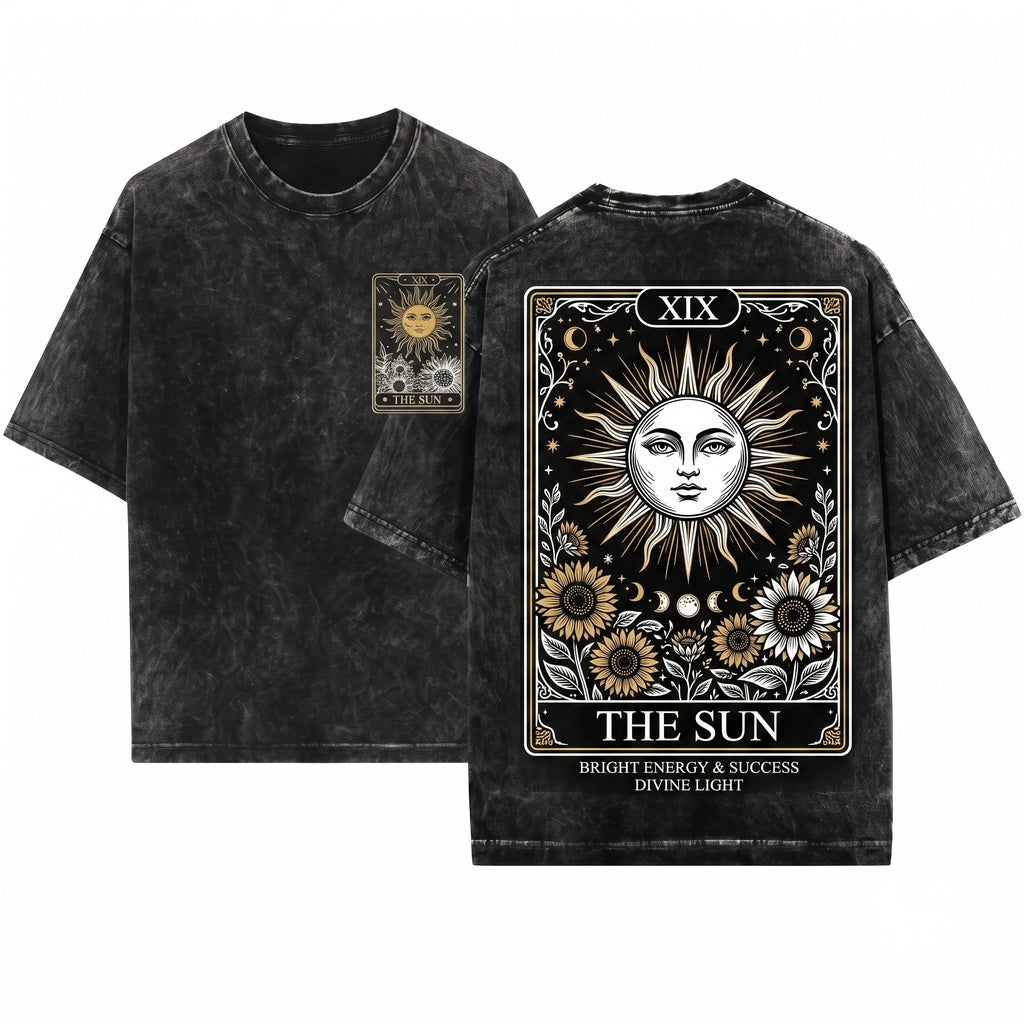 Sun Tarot Card Graphic Vintage Astrology Unisex Wash T-Shirt