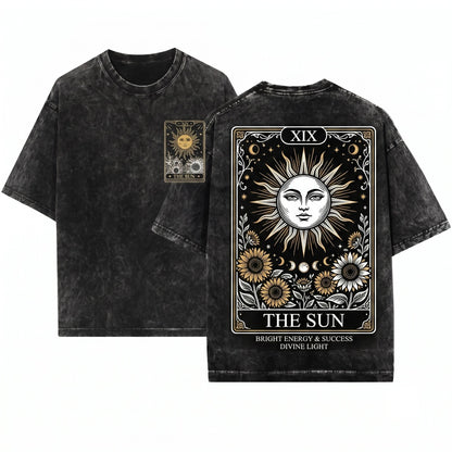 Sun Tarot Card Graphic Vintage Astrology Unisex Wash T-Shirt