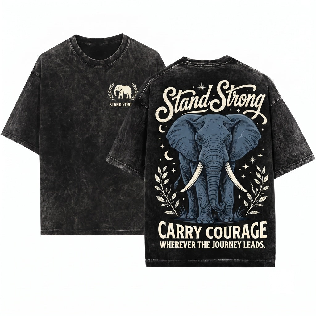 Elephant Stand Strong Inspirational Motivational Graphic Print Vintage Apparel Unisex Wash T-Shirt