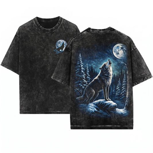 Vintage Wolf Graphic Full Moon Wilderness Pepper Wildlife Nature Rustic Outdoor Unisex Wash T-Shirt
