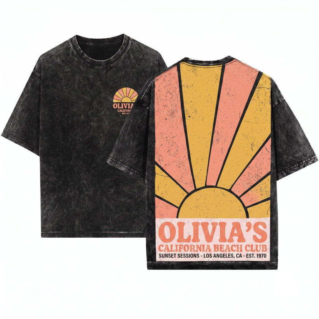 Custom Personalized Retro Sunshine Beach Towel Poolside Gift Unisex Wash T-Shirt