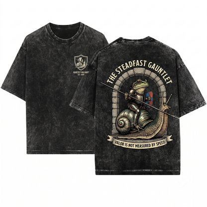 Retro Frog Knight Riding Snail Shirt Funny Toad Meme Grimdark Dark Art Gift Unisex Heavyweight Garment-Dyed T-Shirt