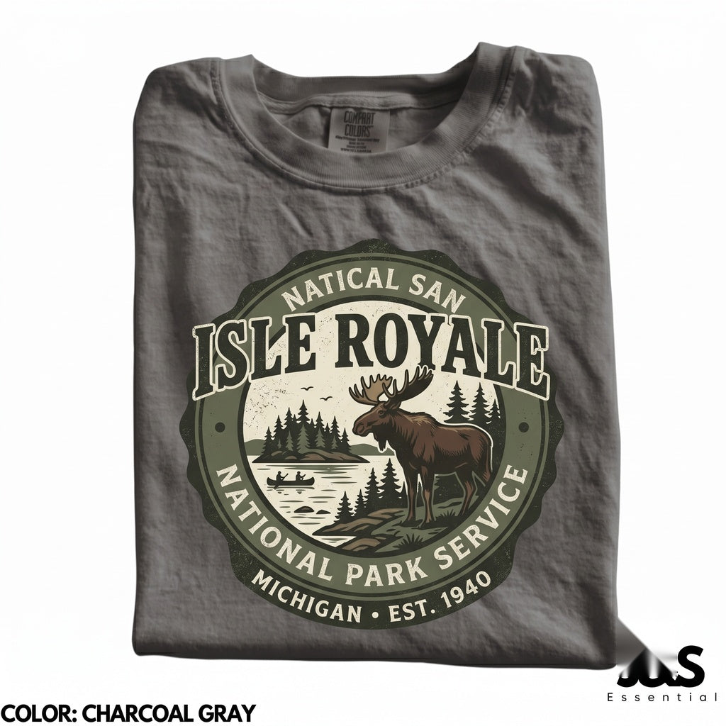 Vintage Isle Royale National Park Retro Michigan Moose Nature Hiking Gift Unisex TShirt