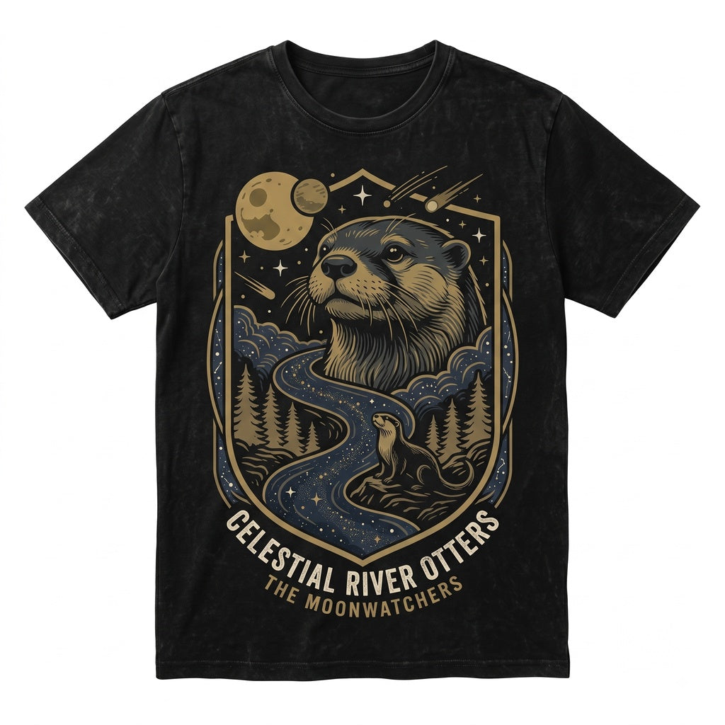 Otter Howling at Full Moon Vintage 90s Retro Graphic Animal Gift Silly Unisex TShirt