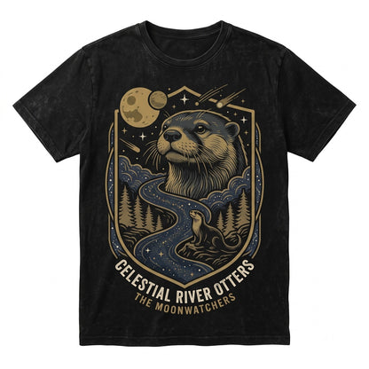 Otter Howling at Full Moon Vintage 90s Retro Graphic Animal Gift Silly Unisex TShirt
