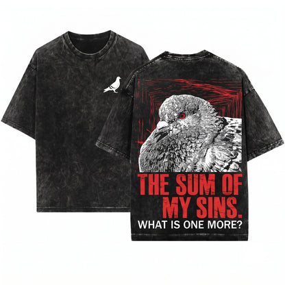 I Am The Sum Of My Sins Vintage Japanese Funny Pigeon Graphic Aesthetic Novelty Humor Retro Graphic Unisex Wash T-Shirt