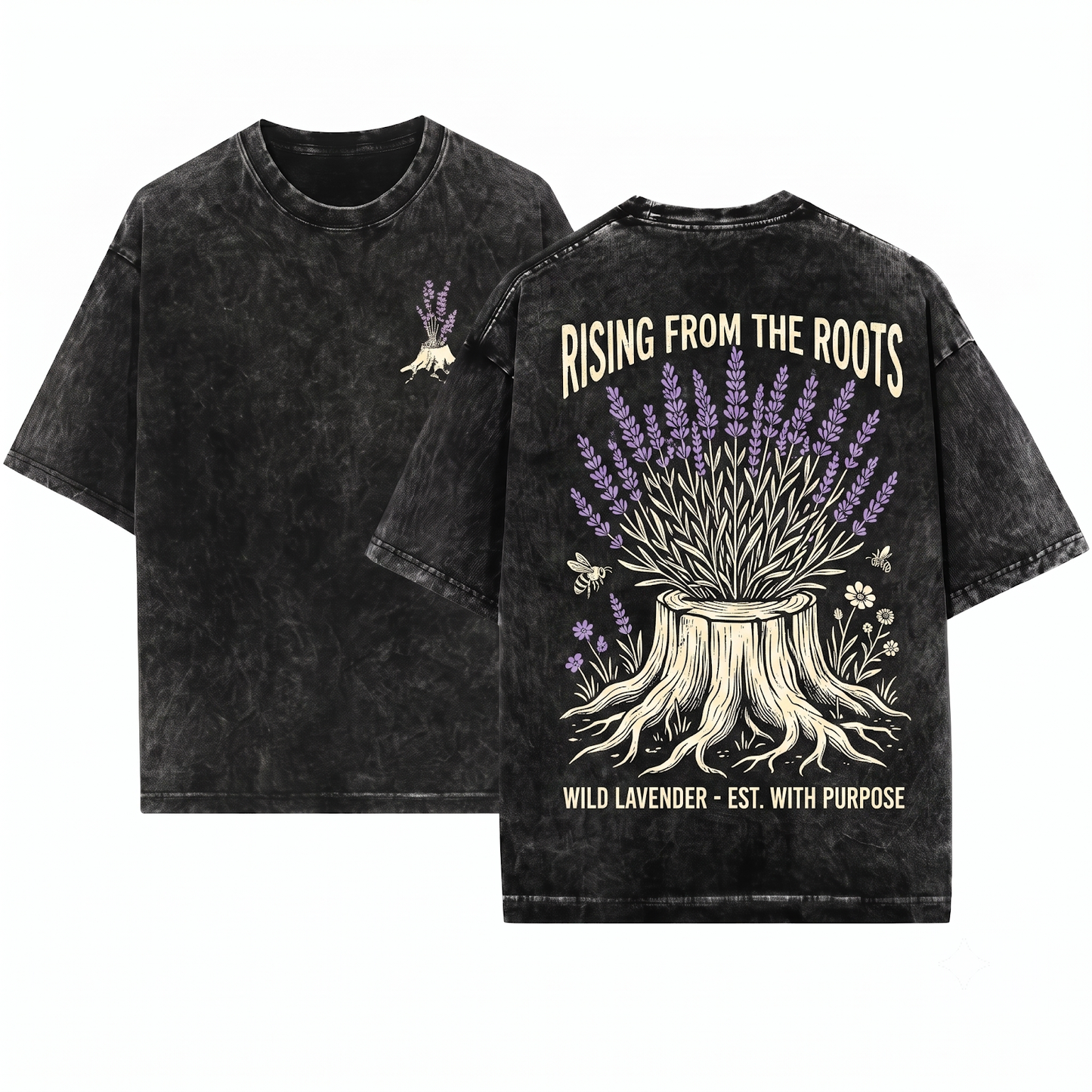 Regrowing Tree Stump Wildflower Graphic Tee Nature Rebirth Resilience Apparel Plant Lover Botanical Art Gift Unisex Heavyweight Garment-Dyed T-Shirt