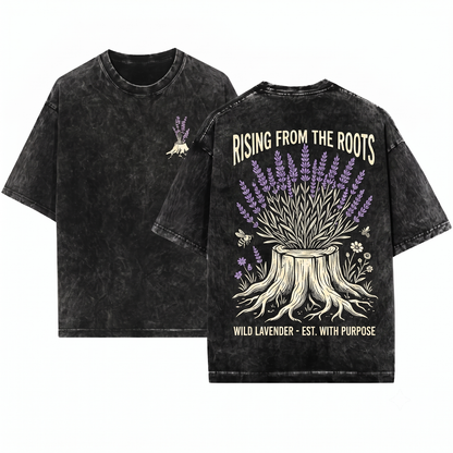 Regrowing Tree Stump Wildflower Graphic Tee Nature Rebirth Resilience Apparel Plant Lover Botanical Art Gift Unisex Heavyweight Garment-Dyed T-Shirt