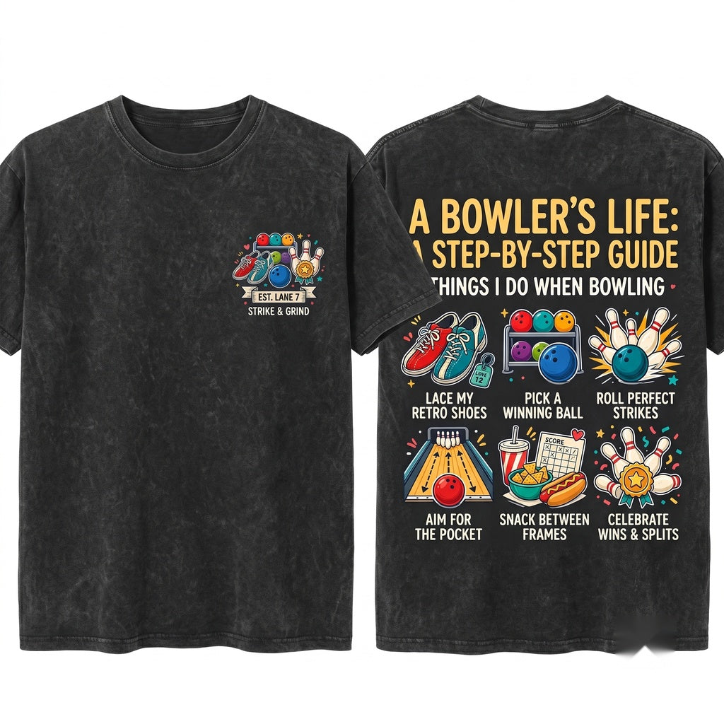 Funny Retro Bowling Humor - Colorful Strike Graphics Cotton Adult S-XL Unisex Wash T-Shirt