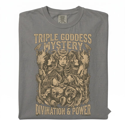 Dark Academia Triple Goddess Skull Raven Snake Feline Witchy Occult Graphic Cotton Vintage Black Unisex TShirt