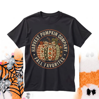 Faux Patchwork Checkered Pumpkin Graphic Fall Autumn Thanksgiving Womens Cute Cozy Crewneck Unisex TShirt