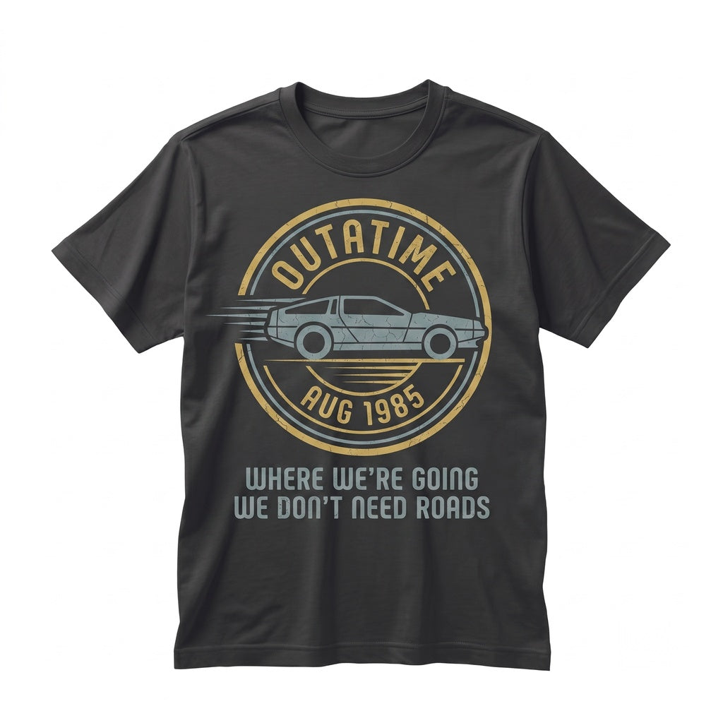Retro 1980s Sci-Fi Movie Outatime License Plate Graphic Delorean Time Travel Unisex TShirt