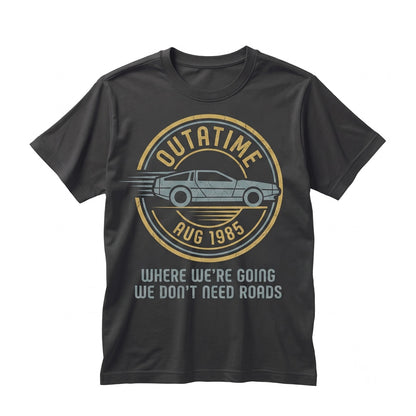 Retro 1980s Sci-Fi Movie Outatime License Plate Graphic Delorean Time Travel Unisex TShirt