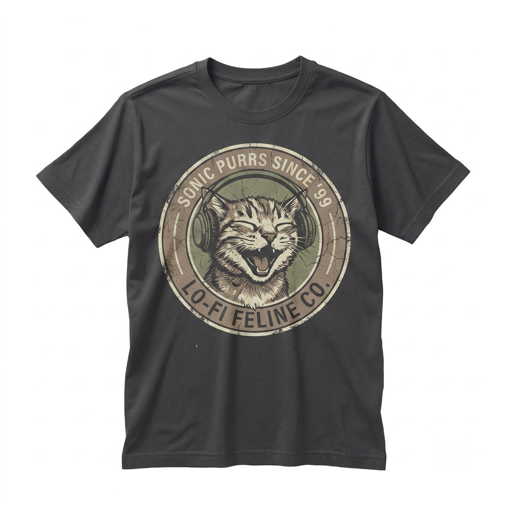 Funny Cat Headphones Vintage Graphic Music Lover Meme Gift Unisex TShirt