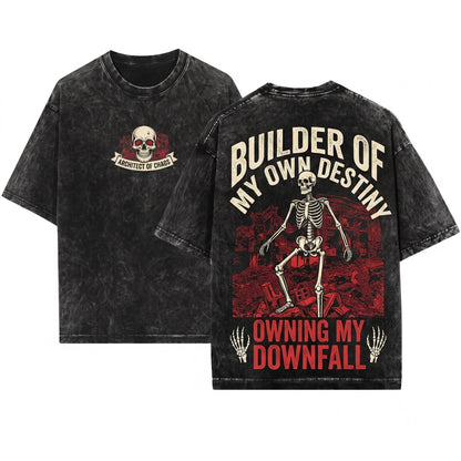 I Am the Architect of My Own Downfall Funny Skeleton Graphic Vintage Unisex Wash T-Shirt