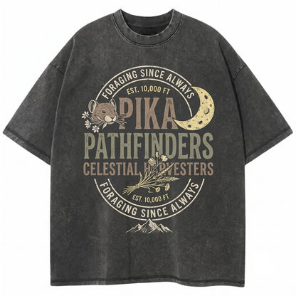 Retro Three Pika Moon Graphic Top Cute Vintage Wildlife Nature Animal Him Her Gift Unisex TShirt