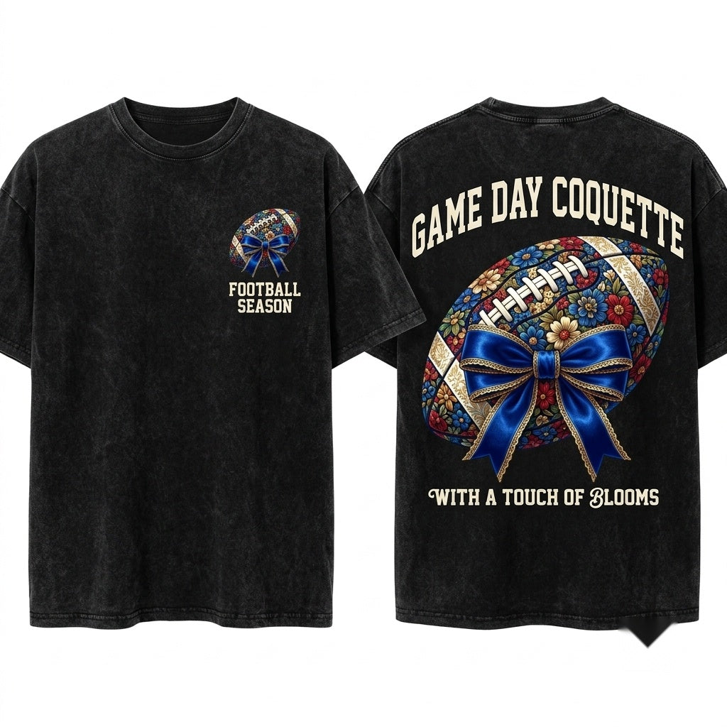 Retro Floral Coquette Fall Football Game Day Touchdown Season Unisex Wash T-Shirt