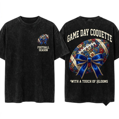 Retro Floral Coquette Fall Football Game Day Touchdown Season Unisex Wash T-Shirt