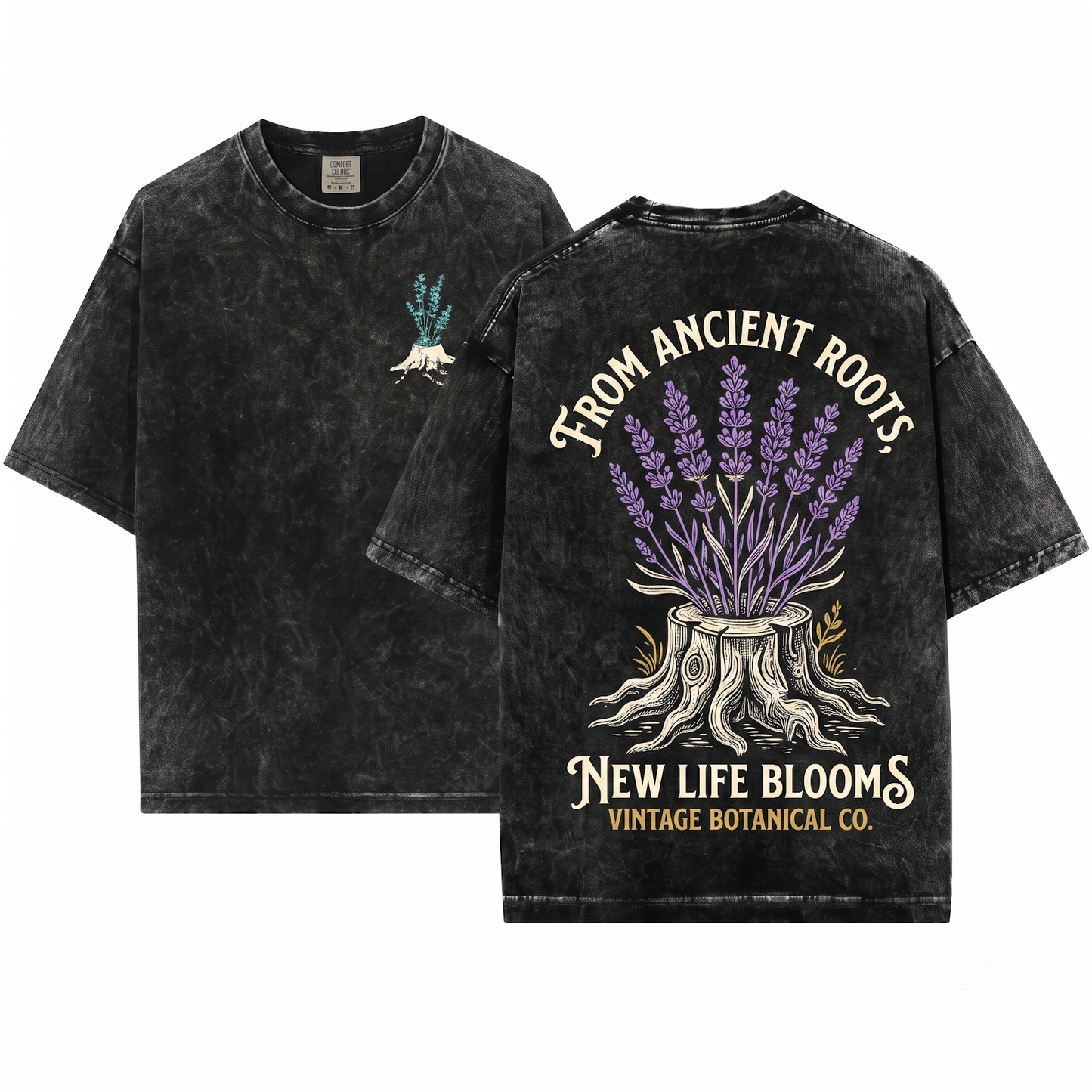 Regrowing Tree Stump Wildflower Graphic Tee Nature Rebirth Resilience Apparel Plant Lover Botanical Art Gift Unisex Heavyweight Garment-Dyed T-Shirt