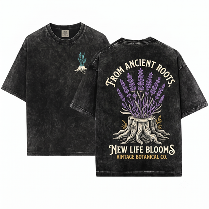 Regrowing Tree Stump Wildflower Graphic Tee Nature Rebirth Resilience Apparel Plant Lover Botanical Art Gift Unisex Heavyweight Garment-Dyed T-Shirt