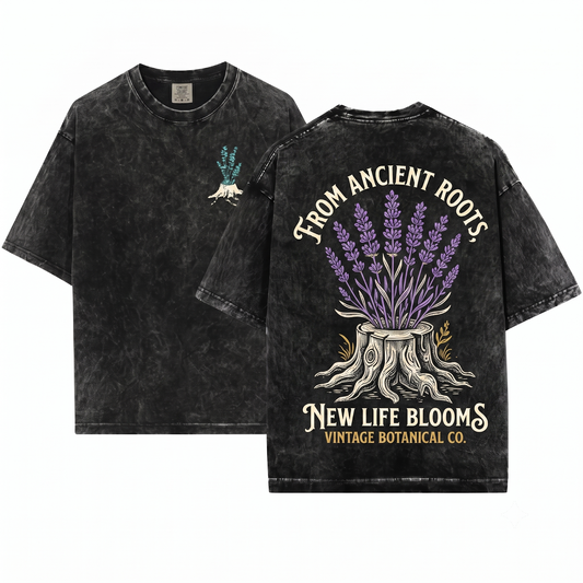 Regrowing Tree Stump Wildflower Graphic Tee Nature Rebirth Resilience Apparel Plant Lover Botanical Art Gift Unisex Heavyweight Garment-Dyed T-Shirt