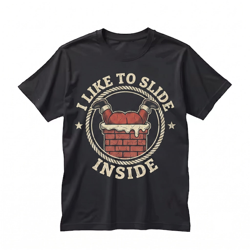 Funny Christmas Matching Couple Ride On Top Holiday Unhinged Raunchy I Like To Slide Inside Graphic Apparel Unisex TShirt
