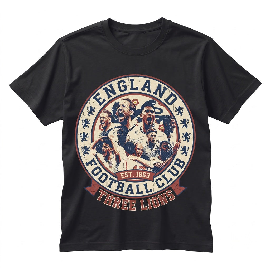 England National Soccer Team Crest Players Graphic Vintage Black Apparel Top Unisex TShirt