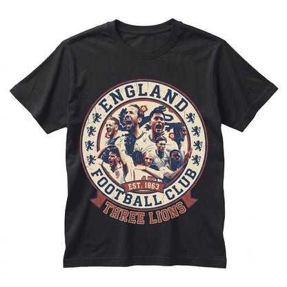 England National Soccer Team Crest Players Graphic Vintage Black Apparel Top Unisex TShirt