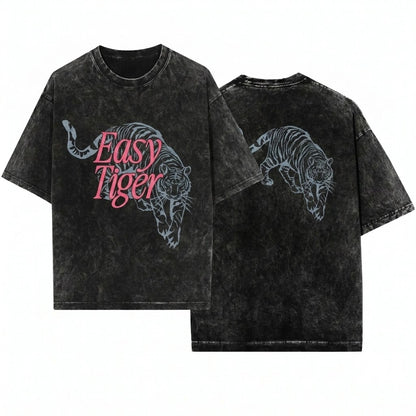 Easy Tiger Graphic Retro Distressed Unisex Wash T-Shirt