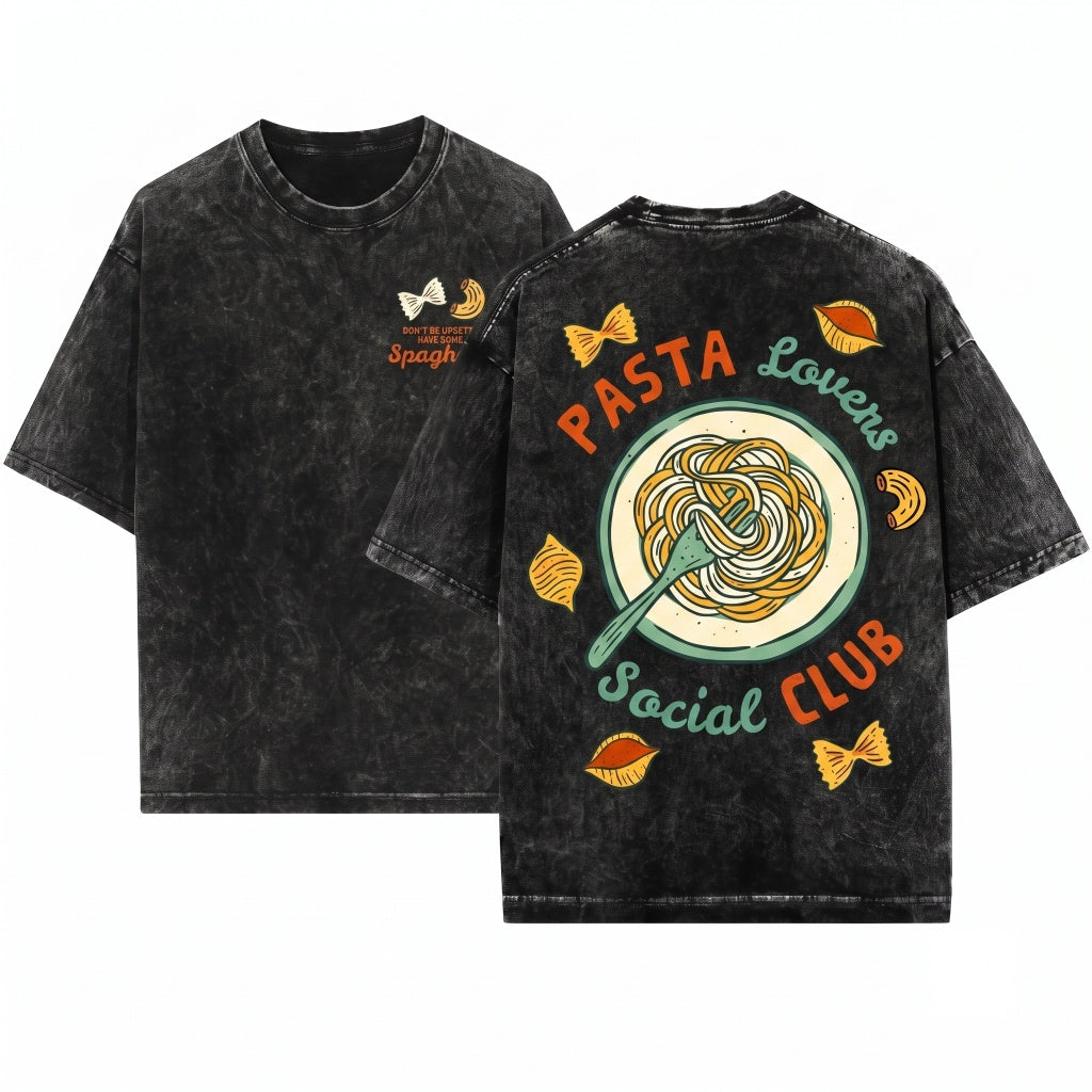 Pasta Lovers Social Club Funny Spaghetti Graphic Apparel Unisex Wash T-Shirt