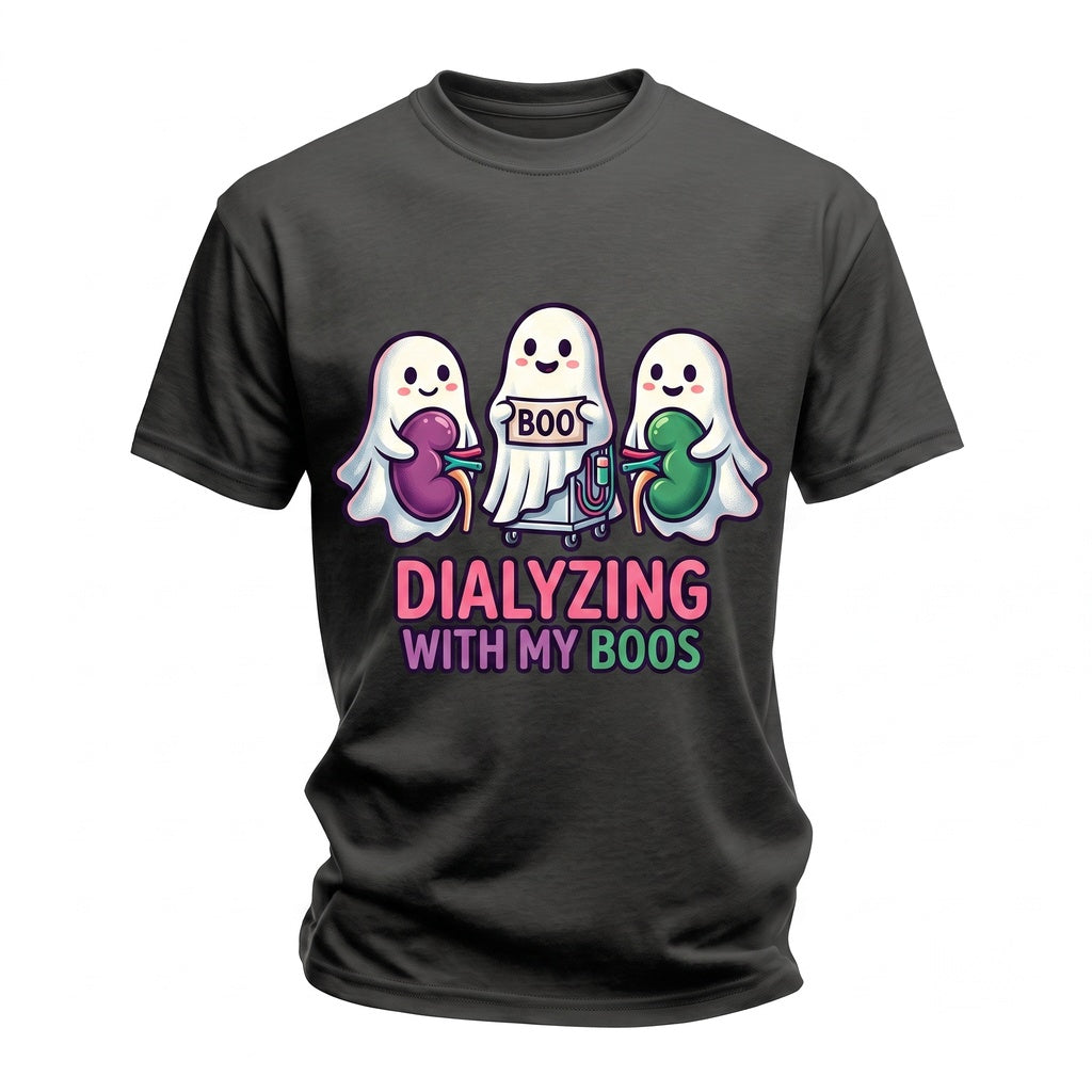 Dialyzing With My Boos Nephrology Nurse Cute Kidney Ghost Halloween Apparel Unisex TShirt