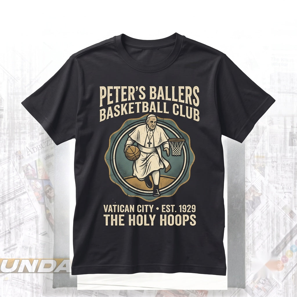 Pope Francis Basketball Funny Meme Graphic Religious Parody Streetwear Vintage Wash Edgy Art Gift Unisex TShirt