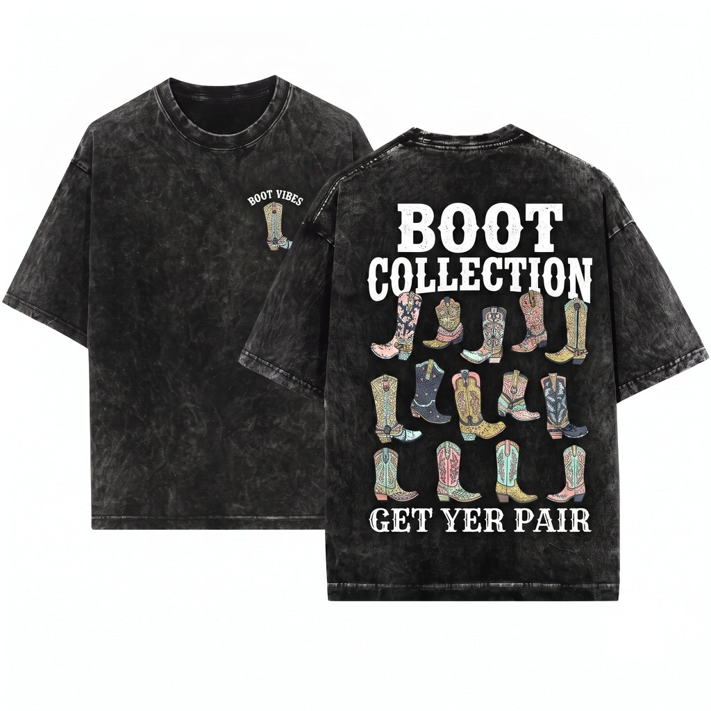 Colorful Country Western Cowboy Boots Graphic Retro Aesthetic Unisex Wash T-Shirt