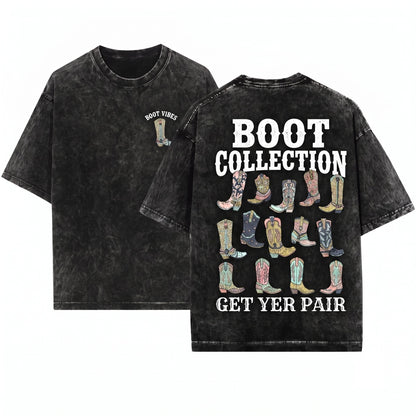 Colorful Country Western Cowboy Boots Graphic Retro Aesthetic Unisex Wash T-Shirt