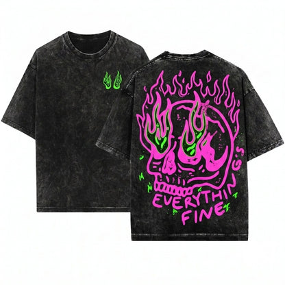 Retro Sarcastic Skeleton Festival Rebel Neon Everything Fine Unisex Wash T-Shirt