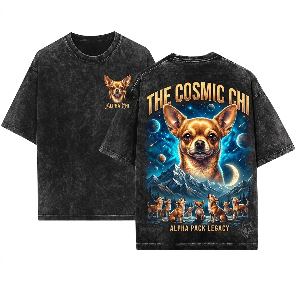 Vintage Chihuahua Howling at Full Moon 90s Retro Graphic Animal Lover Gift Unisex Wash T-Shirt