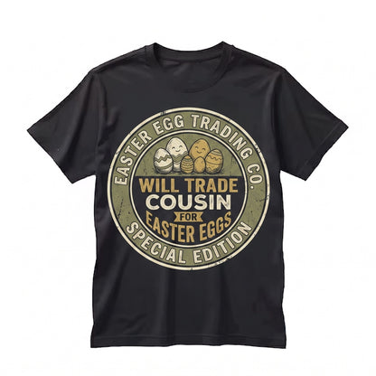 Will Trade Cousin For Easter Eggs Funny Happy Holiday Graphic Gift Top, Womens Boys Cute Spring Apparel Unisex TShirt
