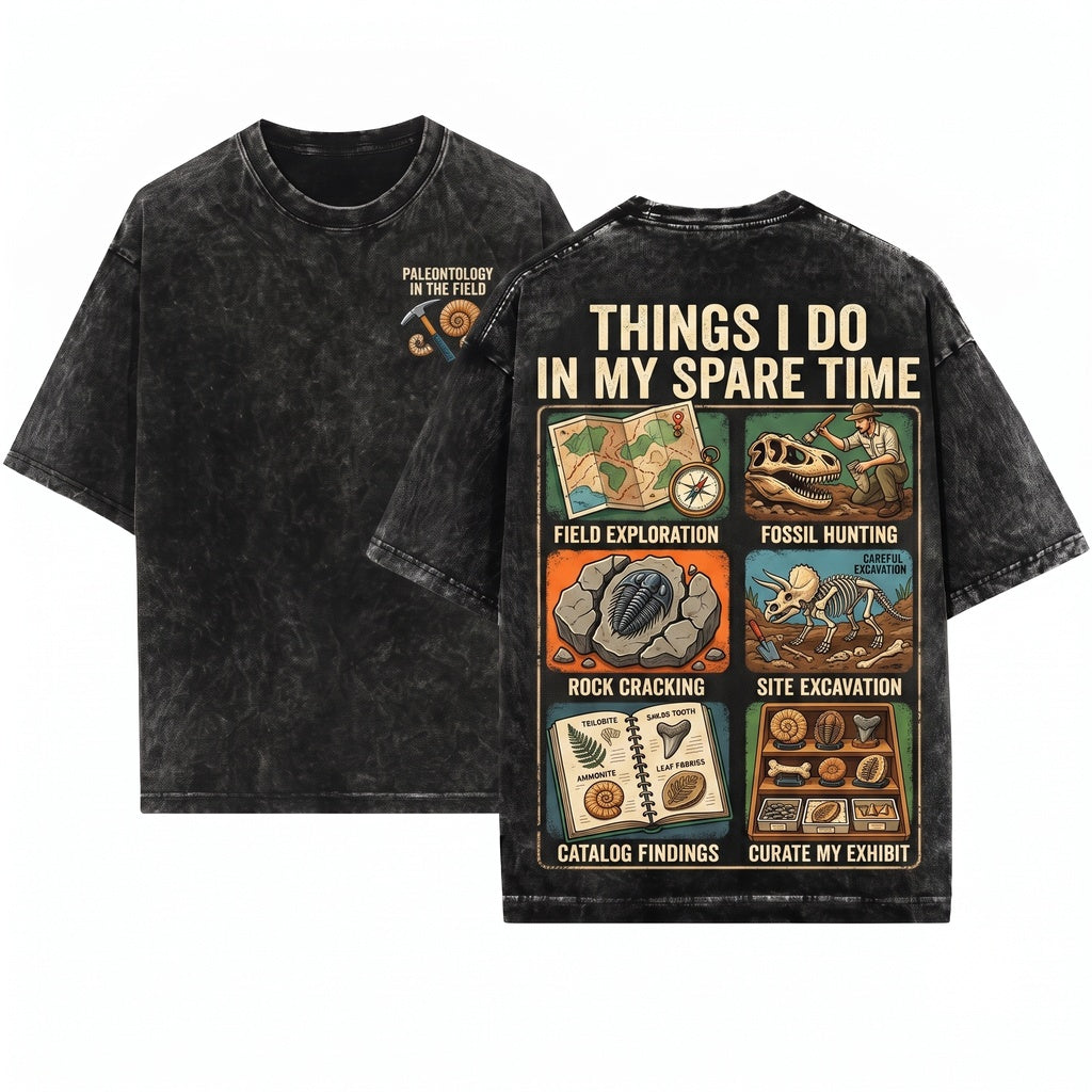 Paleontology Fossil Hunter Archaeology Dino Lover Spare Time Gift Unisex Wash T-Shirt