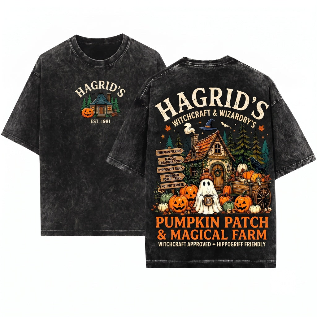 Retro Autumn Ghost House Hagrids Farm Fall Season Sweatshirt, Pumpkin Patch Crewneck Unisex Wash T-Shirt