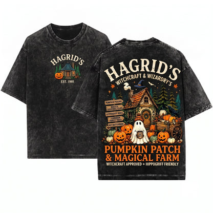 Retro Autumn Ghost House Hagrids Farm Fall Season Sweatshirt, Pumpkin Patch Crewneck Unisex Wash T-Shirt