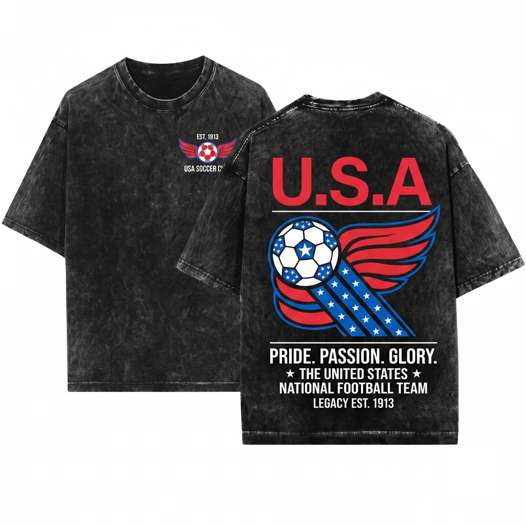 1990s United States Soccer Retro USA Team Graphic Unisex Wash T-Shirt