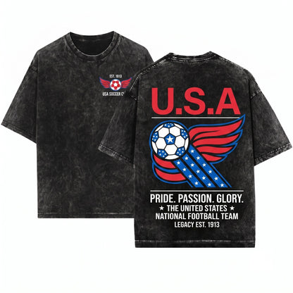 1990s United States Soccer Retro USA Team Graphic Unisex Wash T-Shirt