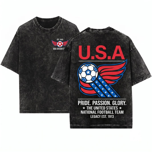 1990s United States Soccer Retro USA Team Graphic Unisex Wash T-Shirt