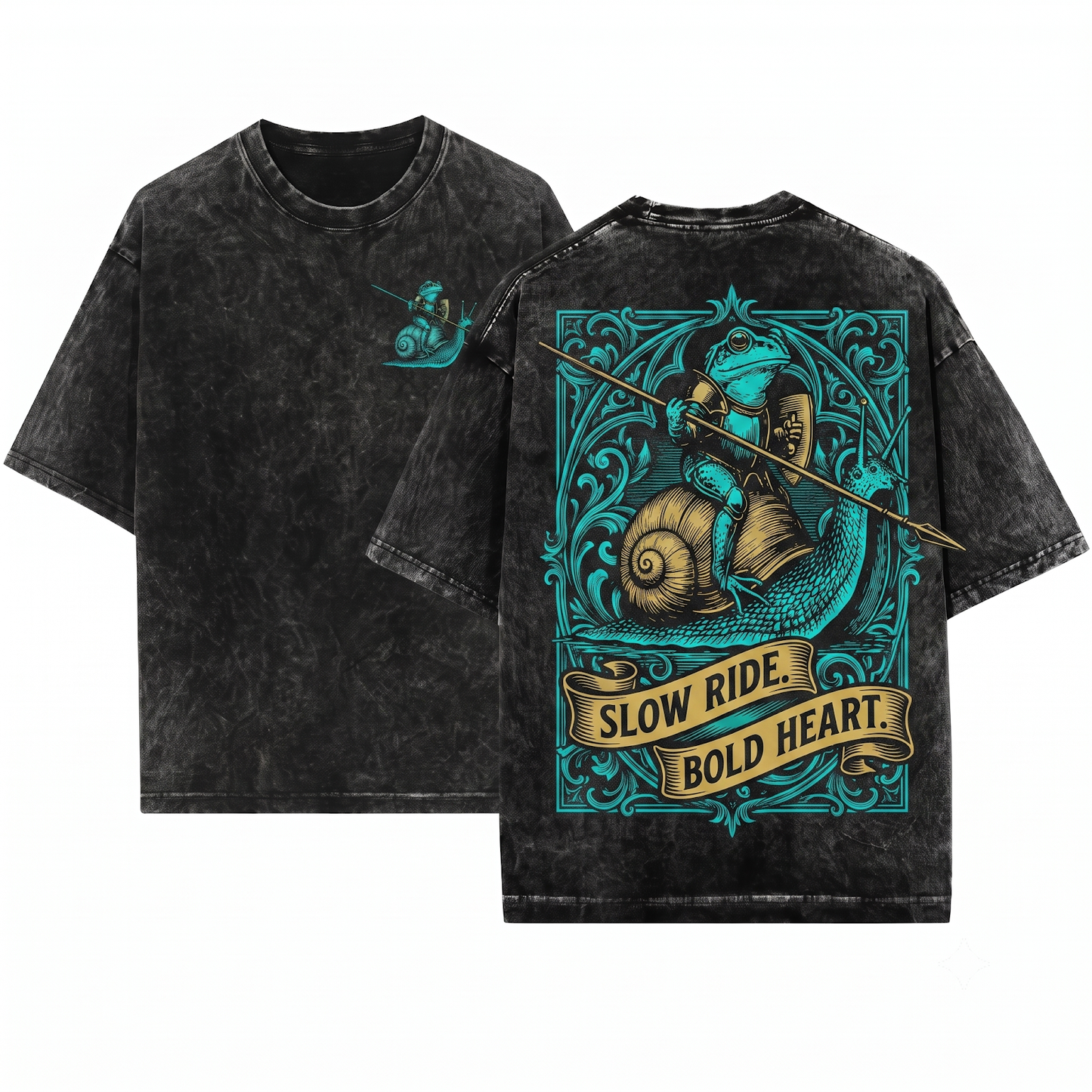 Retro Frog Knight Riding Snail Shirt Funny Toad Meme Grimdark Dark Art Gift Unisex Heavyweight Garment-Dyed T-Shirt